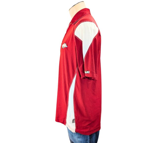 SOLD Arkansas Razorbacks Medium Red Colorblock Nike Dri-Fit Short Sleeve Polo - Picture 2 of 9